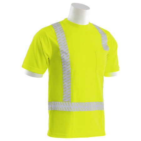 Erb Safety T-Shirt, Birdseye Mesh, Short Slv, Class 2, 9006SEG, Hi-Viz Lime, 3XL 62215